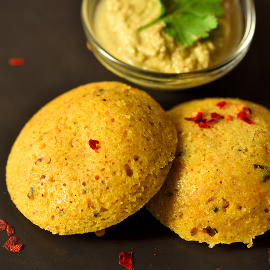 Rava Idli (2 pcs) and Chutney
